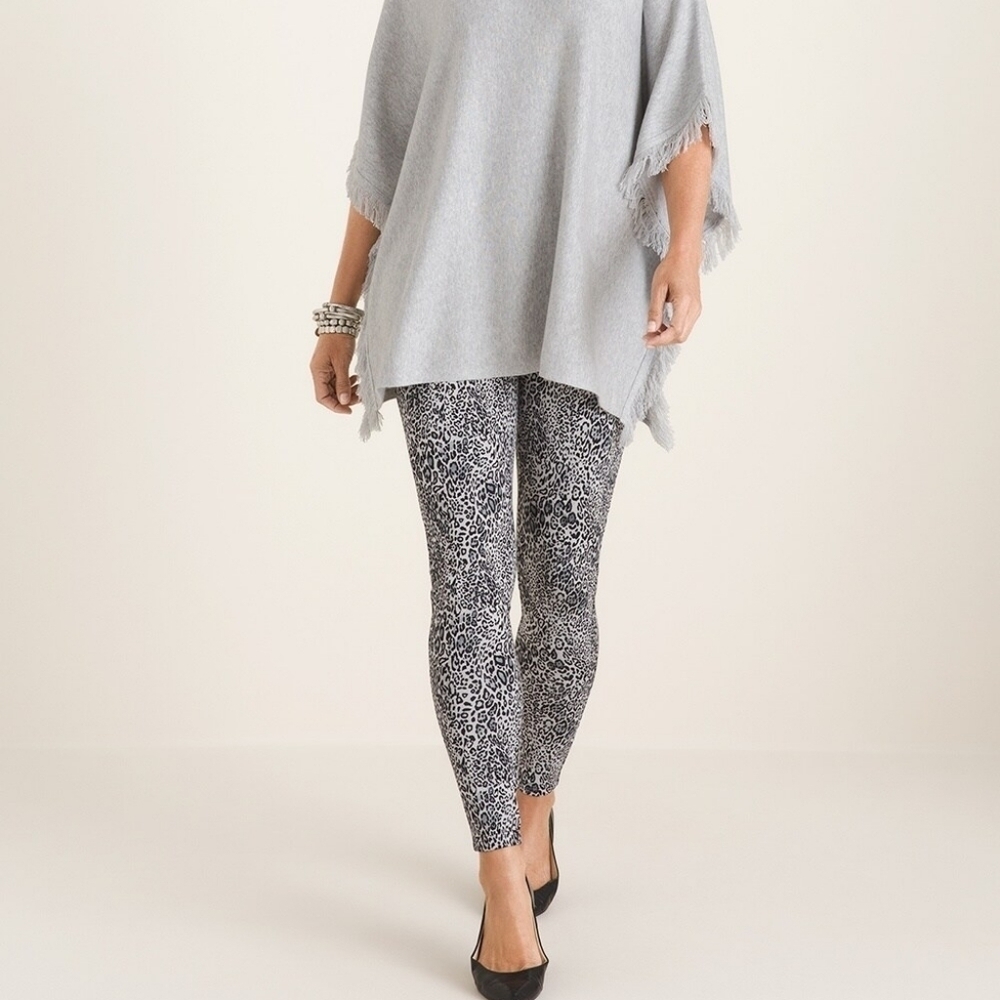 Chicos sz 0 gray black Ponte Cheetah-Print Leggings ankle pants new sz 4 WP154